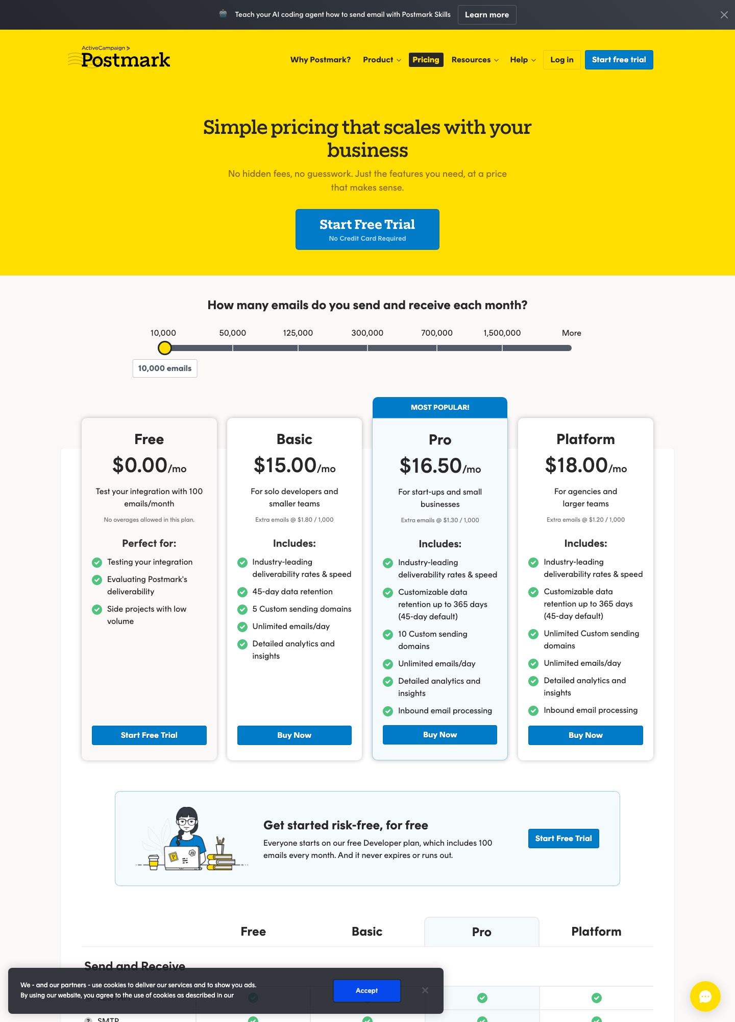 Postmark pricing page, captured Oct 2026